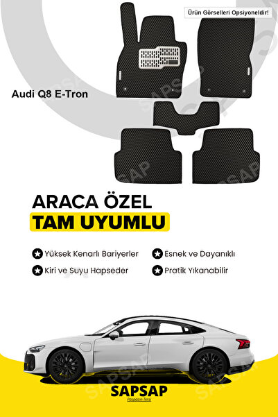 Audi Q8 E-Tron Uyumlu 3D Özel Kesim Koku Yapmaz Su Geçirmez Havuzlu EVA Oto Paspas - Siyah