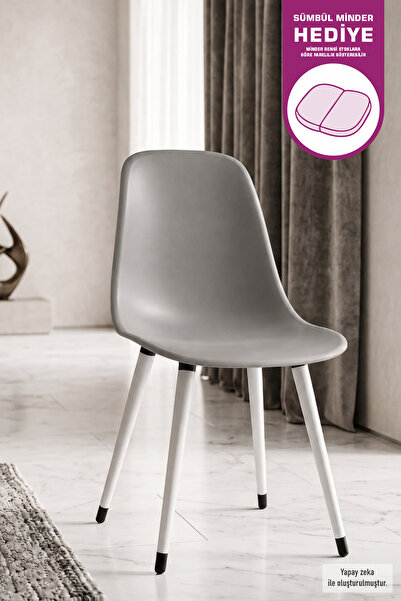 VİLİNZE Eames Beyaz Ahşap Ayak Plastik Gri Sandalye