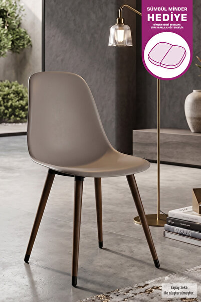 VİLİNZE Eames Kestane Ahşap Ayak Plastik Gri Sandalye