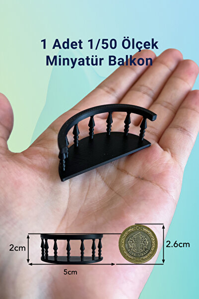 Siyah Minyatür Oval Balkon 1/50 Ölçek Uyumlu, Minyatür Müze için Balkon