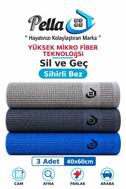 pella İthal 3'lü Mikrofiber Temizlik Bezi, Cam, Araba, Mutfak, Fiber Bez (40 ...