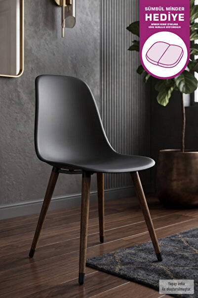 VİLİNZE Eames Kestane Ahşap Ayak Plastik Siyah Sandalye