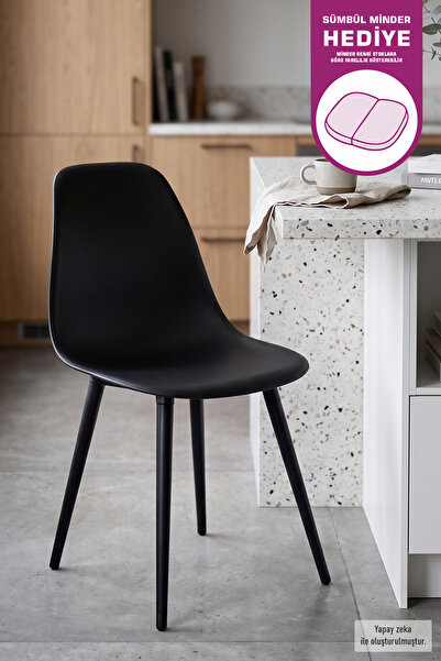 VİLİNZE Eames Siyah Ahşap Ayak Plastik Siyah Sandalye