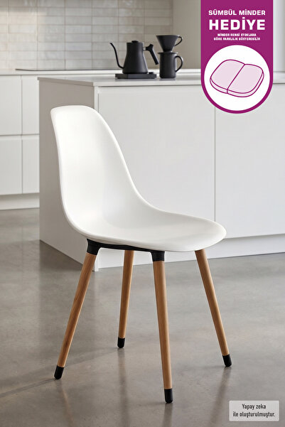 VİLİNZE Eames Naturel Ahşap Ayak Plastik Beyaz Sandalye