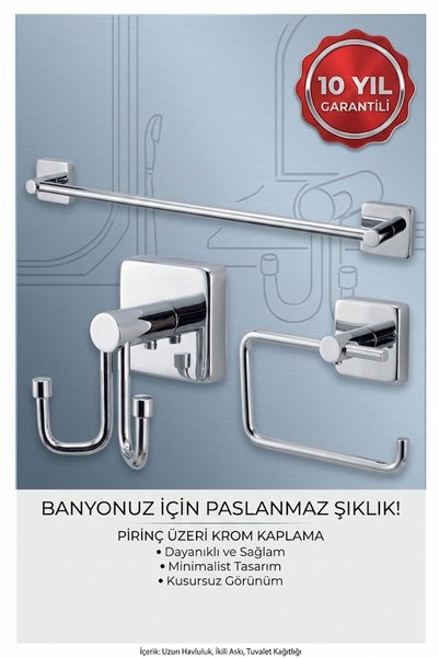 BanyomHome Chrome Stainless Brass Vizyon Set of 3 - Towel Holder-Toilet Paper...