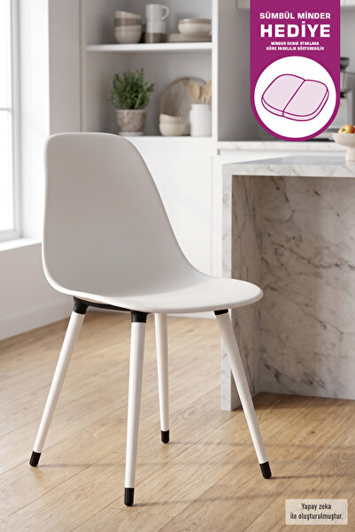 VİLİNZE Eames Beyaz Ahşap Ayak Plastik Beyaz Sandalye