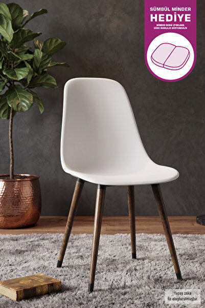 VİLİNZE Eames Kestane Ahşap Ayak Plastik Beyaz Sandalye