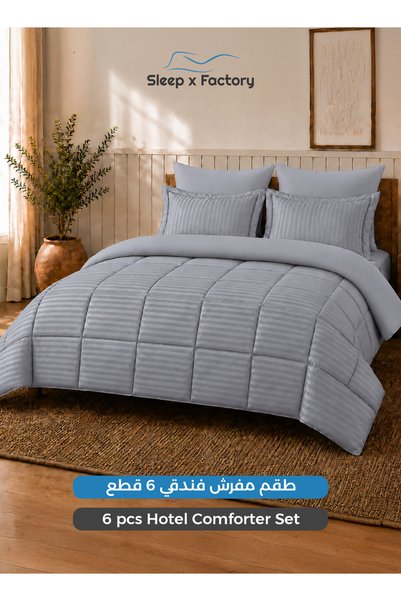 Sleep x Factory 6-Piece Hotel Comforter Set 200x200 cm – Microfiber Stripe