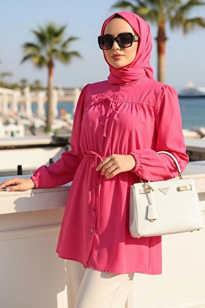 N.S NEVA STYLE Buttoned Fuchsia Hijab Tunic 20287F