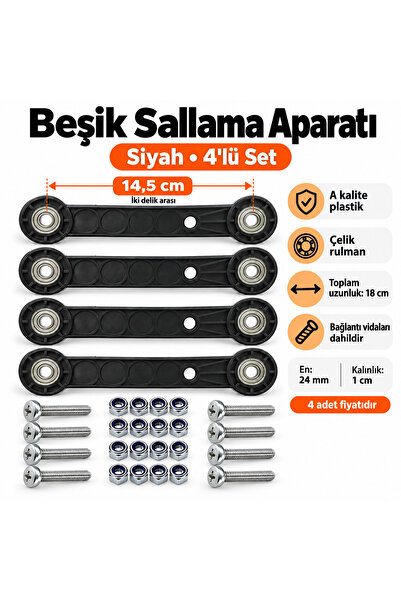NUBLADO 4'LÜ Beşik Sallama Aparatı (İki Delik Arası 14.5 cm) Siyah Çocuk Bebe...
