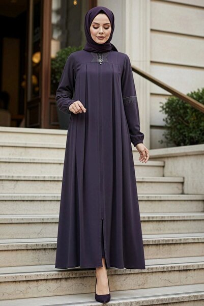 N.S NEVA STYLE Zippered Dark Smoked Hijab Abaya 45299Kfu