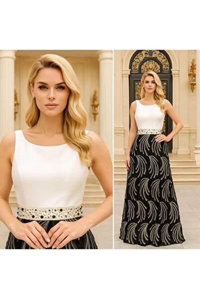 Neva Style Feather Detailed Black Evening Dress 70550S