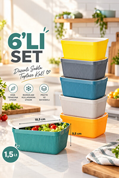 Porsima 1037 Still Box 6 Lı Çok Amaçlı Erzak Saklama Kutusu Kabı Seti Dolap I...