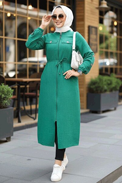 Neva Style تونيك حجاب أخضر بأزرار 645Y