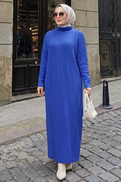 Neva Style Turtleneck Sax Blue Hijab Knitwear Dress 34150SX