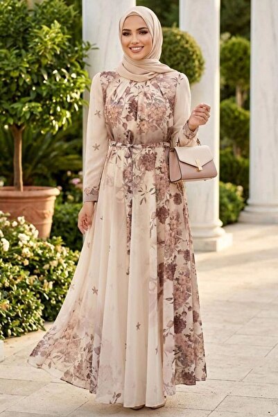 N.S NEVA STYLE فستان حجاب منقوش من فرو المنك 25421V