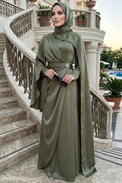N.S NEVA STYLE فستان سهرة كاكي محتشم بعباءة 54901HK