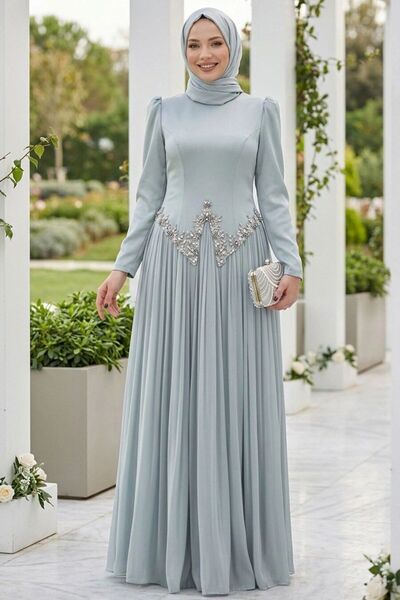 N.S NEVA STYLE - فستان سهرة بتفاصيل من الخرز بلون النعناع 55141MINT