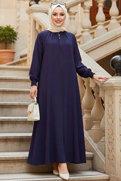 Neva Style Zippered Navy Blue Hijab Ferace 45293L