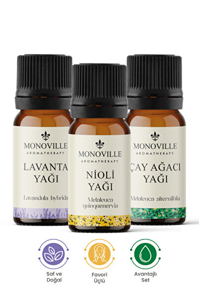 Monoville Nioli Yağı 10 ml, Lavanta Yağı 10 ml, Çay Ağacı Yağı 10 ml 3'lü Set...