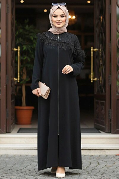 Neva Style ريشة مفصلة حجاب أسود Ferace 10103S