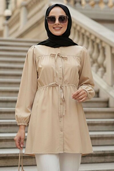 N.S NEVA STYLE تونيك إسلامي بيج بأزرار 20287BEJ