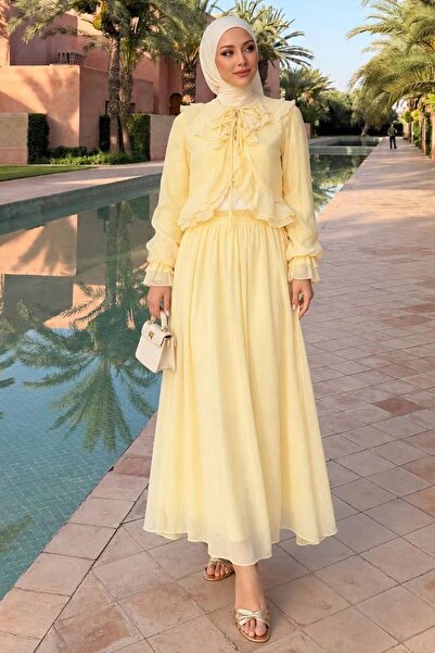 Neva Style Ruffled Yellow Hijab Shirt Skirt Set 1397Sr