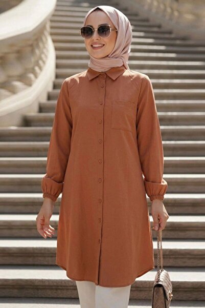 N.S NEVA STYLE Düğmeli Taba Tesettür Tunik 30293TB