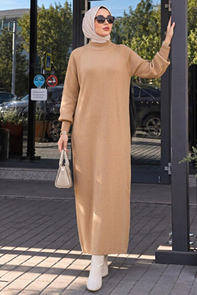 Neva Style Biscuit Hijab Knitwear Dress 30141Bs