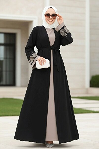 Neva Style Embroidery Patterned Black Hijab Abaya Suit 29128S