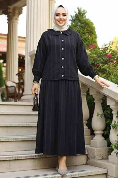Neva Style Baby Collar Black Hijab Skirted Double Set 30004S