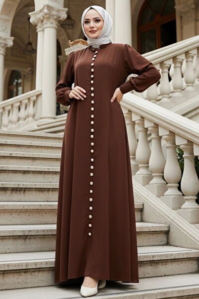 N.S NEVA STYLE فستان إسلامي بني بأزرار 10231KH