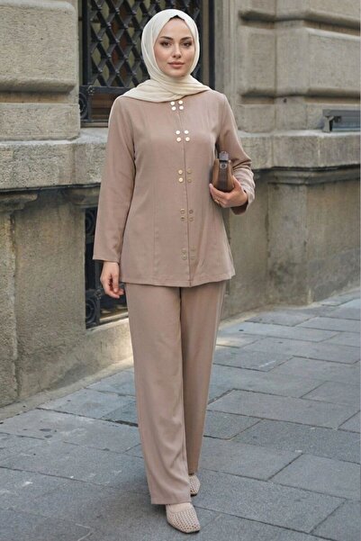 Neva Style Çıtçıt Detaylı Bej Tesettür İkili Takım 1368BEJ