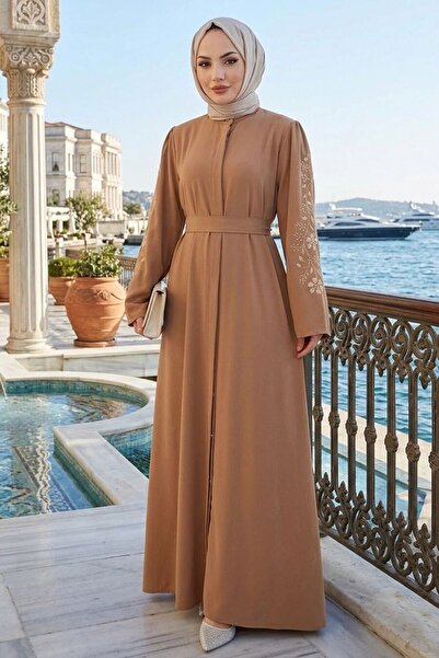 Neva Style Embroidered Sleeves Biscuit Hijab Abaya Dress 60013Bs
