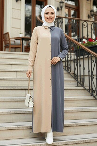Neva Style Blok Renkli Füme Tesettür Elbise 3437FU