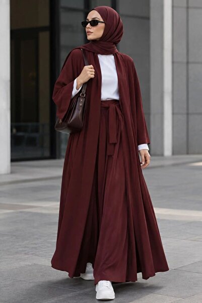 Neva Style طقم كيمونو مراكش بحزام باللون العنابي مع حجاب 1403BR