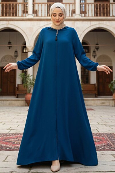 Neva Style Zippered Indigo Blue Hijab Ferace 26301IM