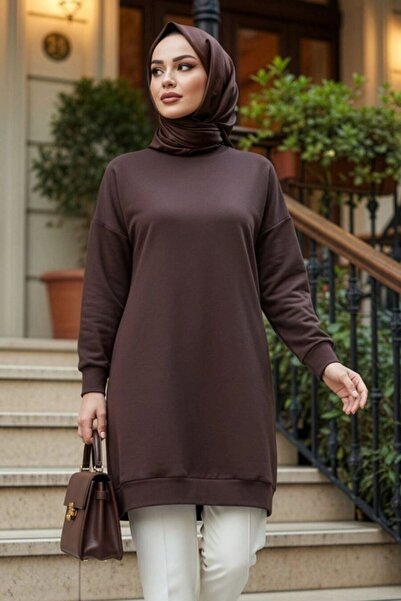 N.S NEVA STYLE Koyu Kahverengi Tesettür Tunik 30644KKH
