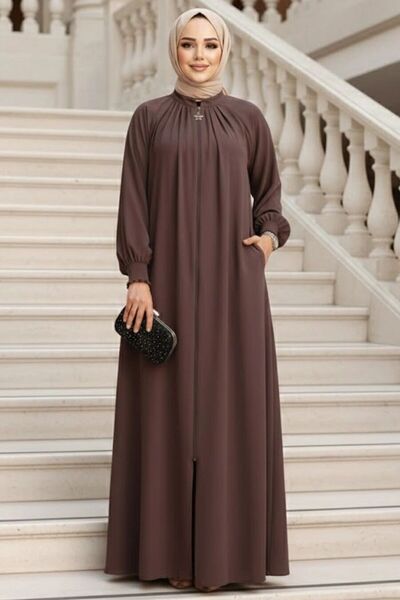 N.S NEVA STYLE فستان حجاب بني بسحاب 45293KH