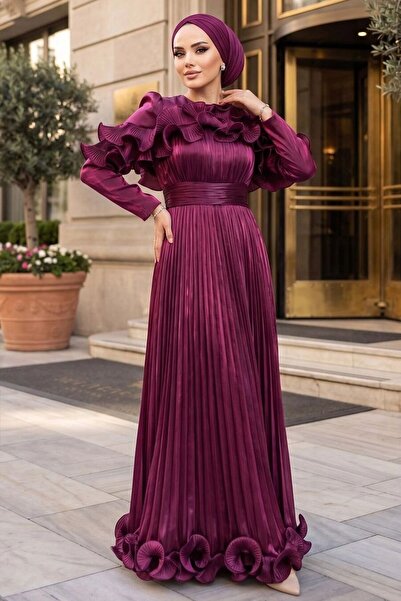 N.S NEVA STYLE فستان سهرة فوشيا بتفاصيل كشكشة 56612F