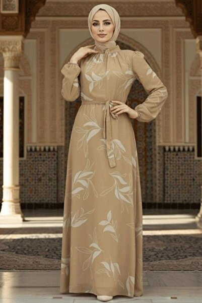Neva Style Yaprak Desenli Bisküvi Tesettür Elbise 279315BS