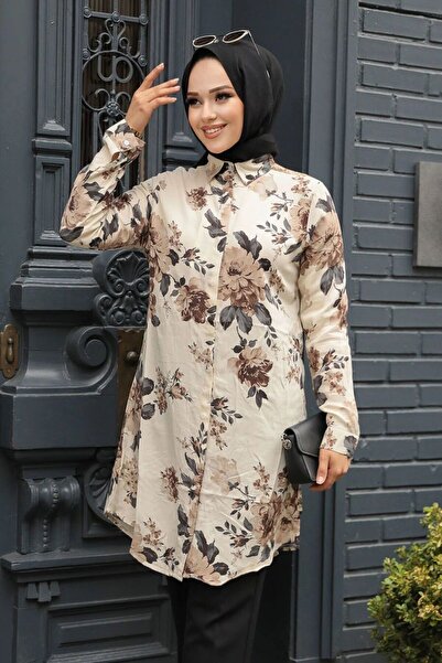 Neva Style Patterned Beige Hijab Tunic 11550Bej