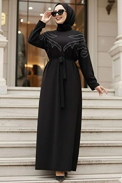 Neva Style Beaded Black Hijab Dress 32290S