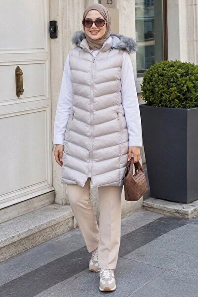 Neva Style Gray Hijab Puffer Vest 80171Gr