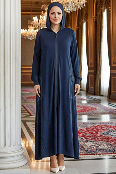 Neva Style Hooded Navy Blue Hijab Ferace 20129L