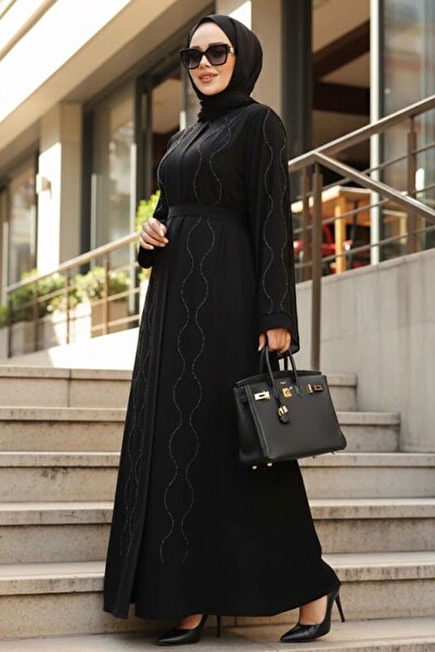 Neva Style Beaded Black Hijab Abaya 29117S
