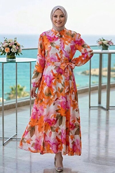 N.S NEVA STYLE فستان فوشيا مزين بالزهور مع حزام 5340F