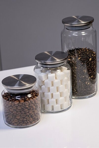 ÖZ HOME 3-Piece Vacuum Glass Storage/Organization Jar with Metal Lid 1400/900...