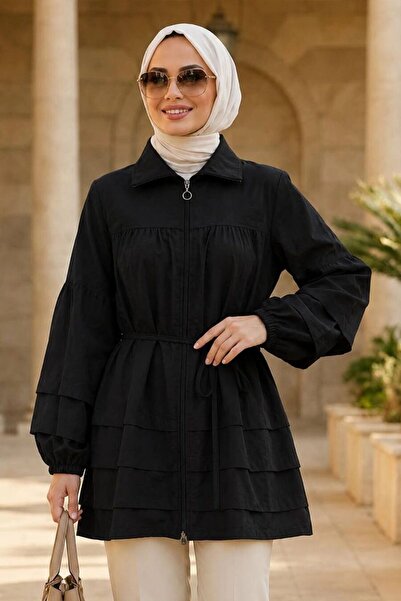 N.S NEVA STYLE تونيك أسود بتفاصيل كشكشة وسحاب للإغلاق 15131S