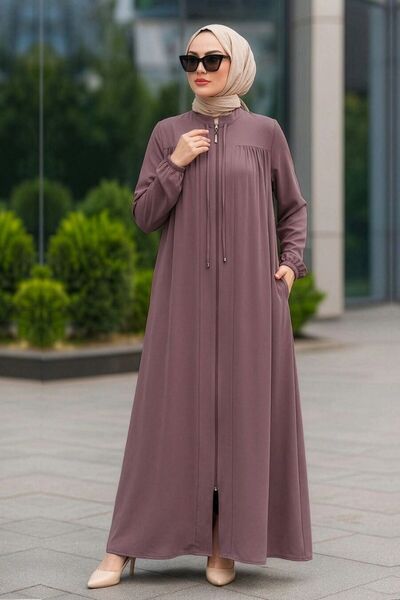 Neva Style Zippered Lilac Hijab Ferace 45290Lila